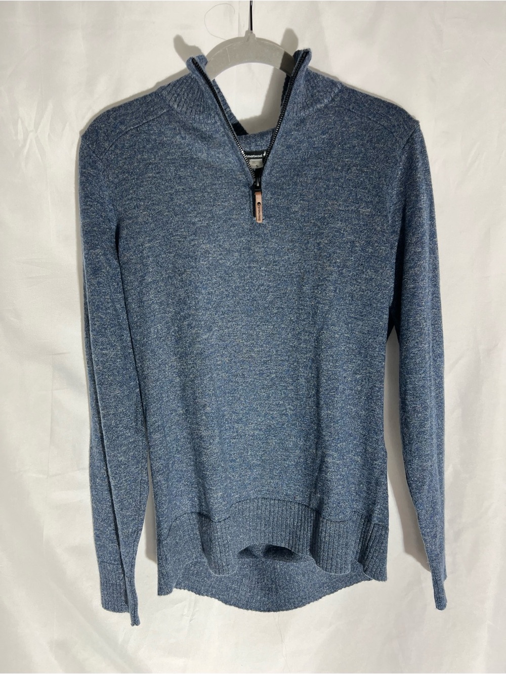 NWOT Mens SMARTWOOL Blue Heathered 3/4 Zip Merino Wool Blend Sweater